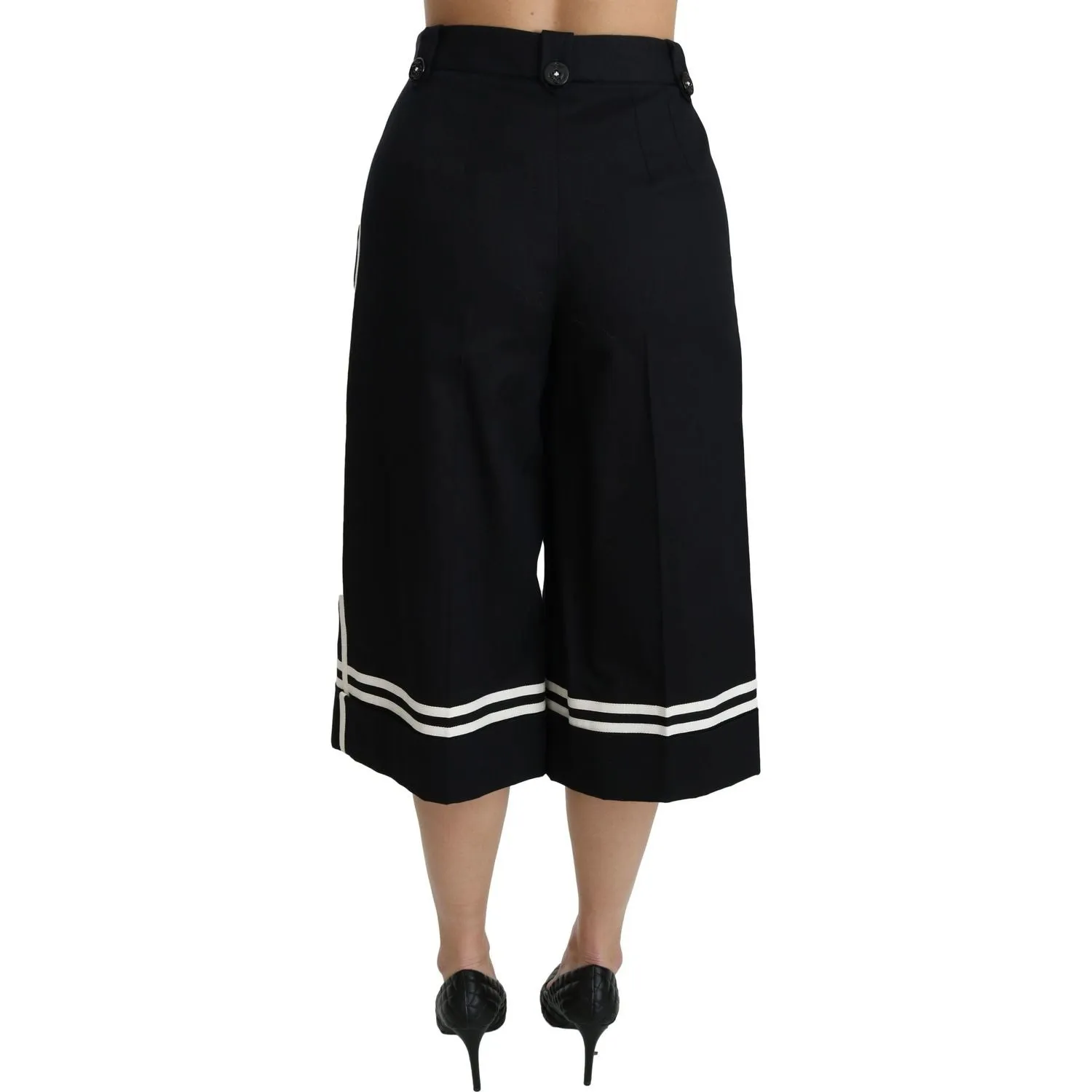 Dolce & Gabbana High Waist Palazzo Cropped Pants in Black Lemon