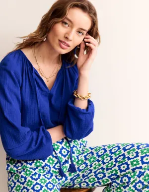 Doublecloth Blouson Sleeve Top-Surf the Web