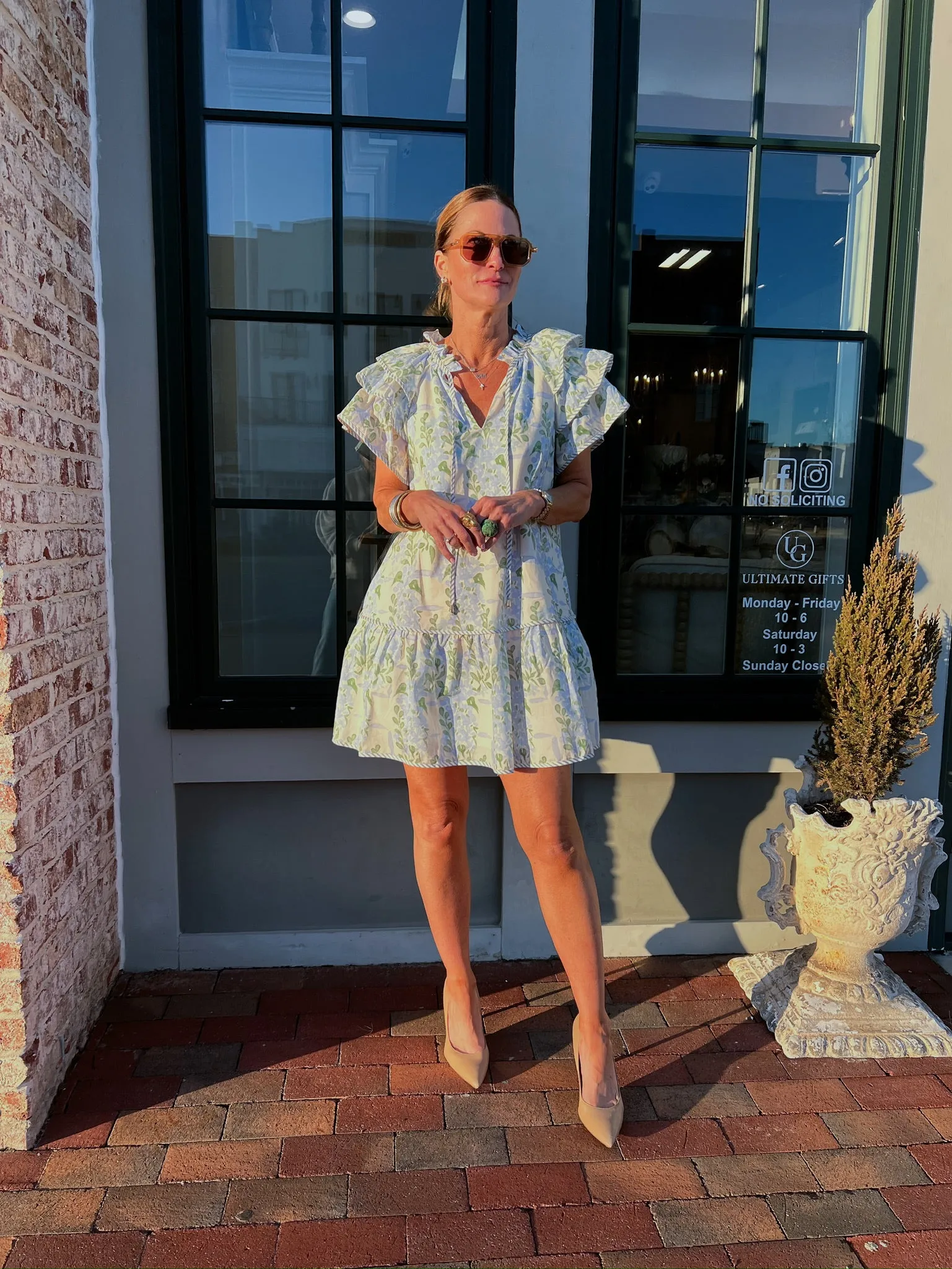 Entro | Juno Floral Ruffle Sleeves Dress Blue