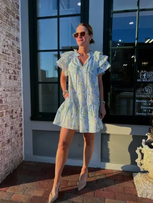 Entro | Juno Floral Ruffle Sleeves Dress Blue