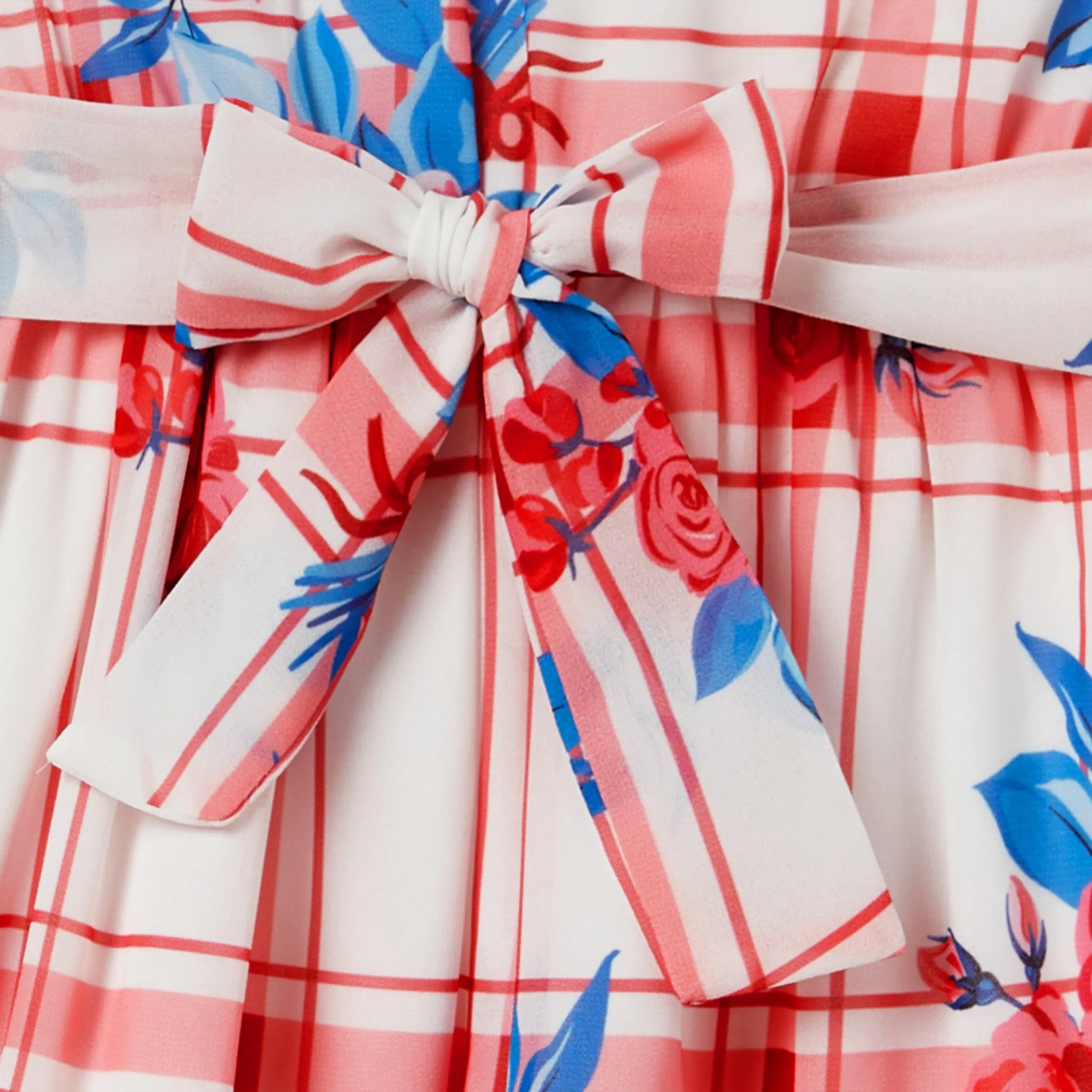 Family Matching Colorblock Stripe T-shirt and Plaid Floral Wrap Front Flutter Sleeve Dress Sets