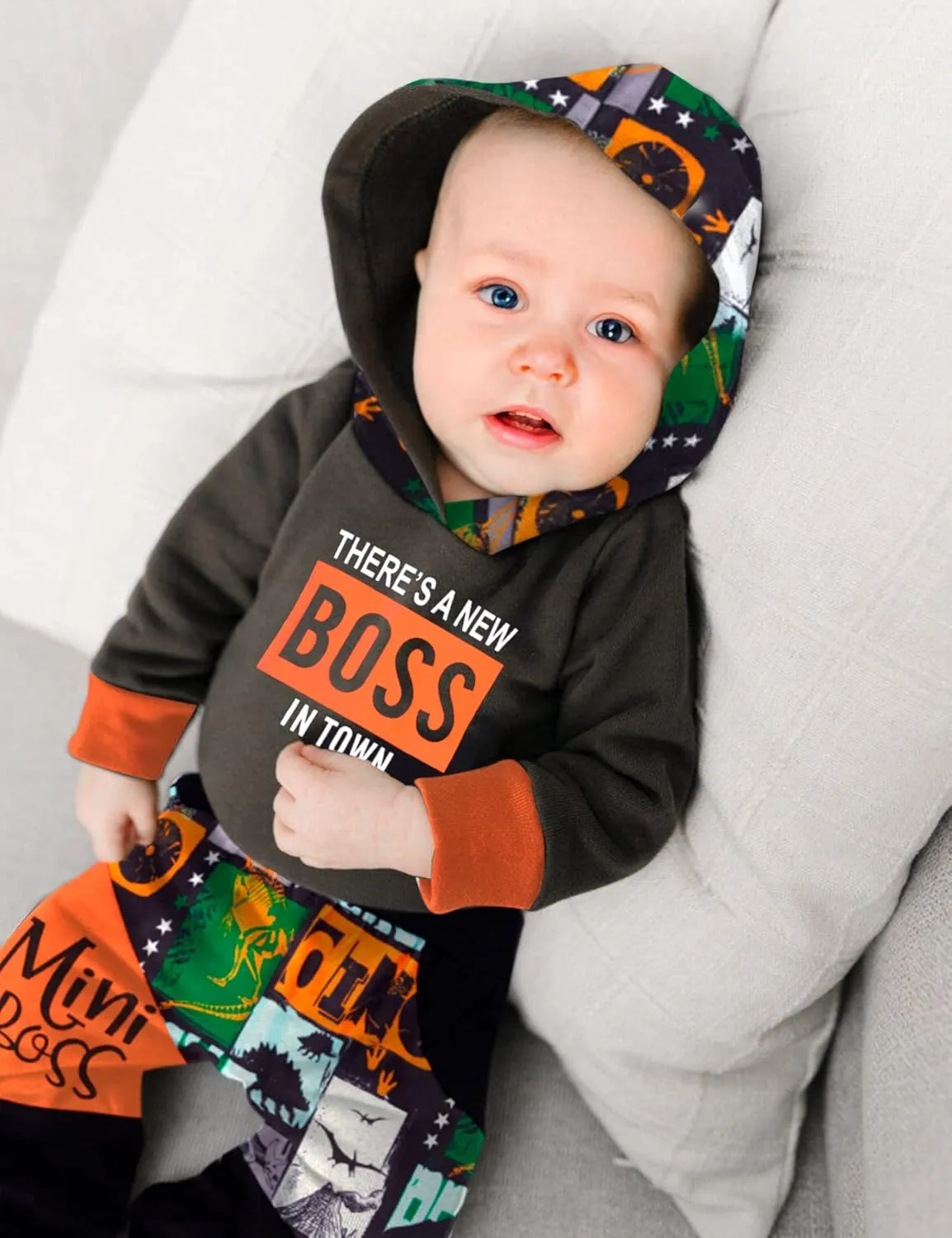 Fommy Newborn Baby Boy Clothes Plaid Letter Print Long Sleeve Hoodies   Long Pants 2PCS Fall Winter Outfits Set