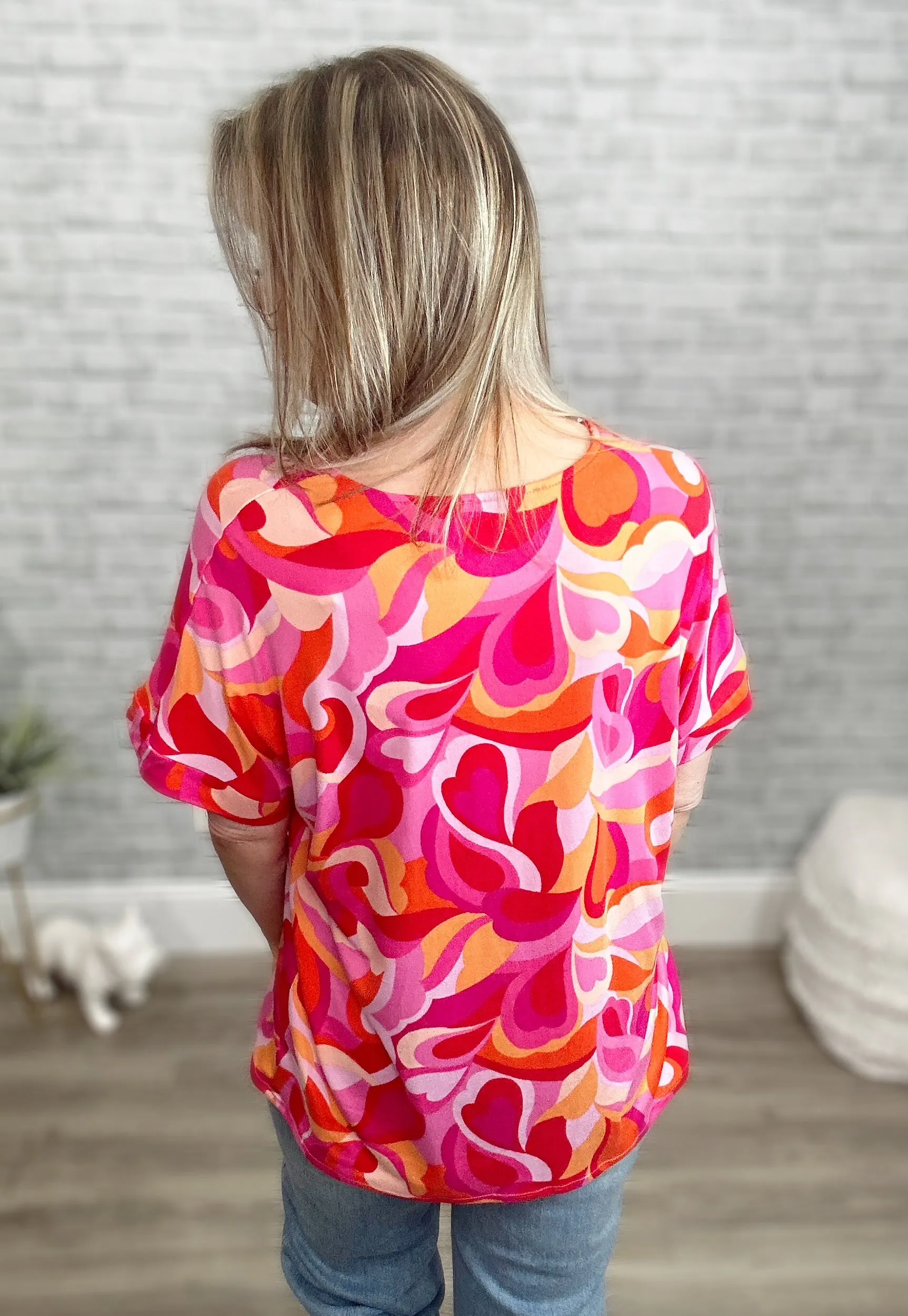 Geometric Hearts Soft Short Sleeve Top
