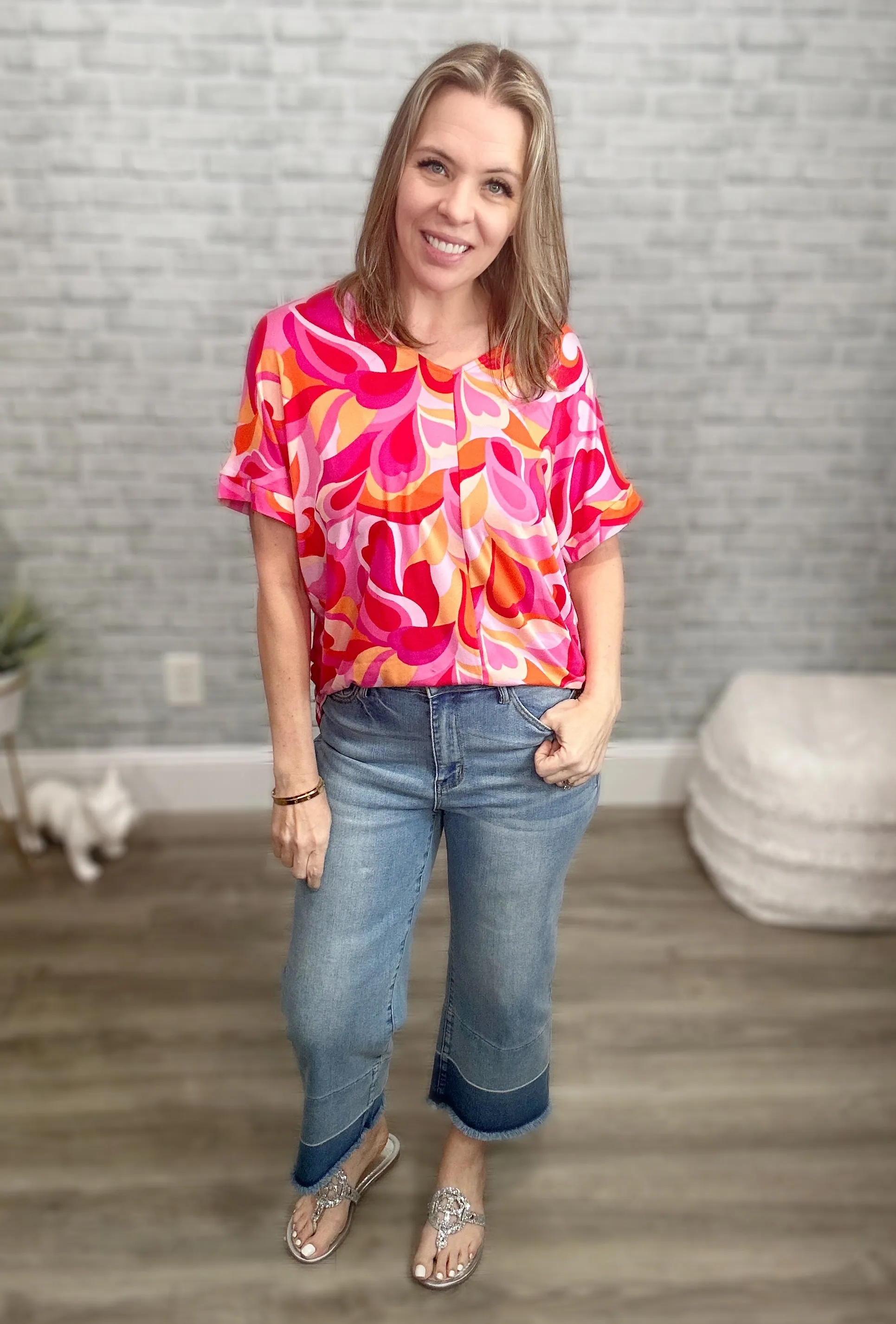 Geometric Hearts Soft Short Sleeve Top
