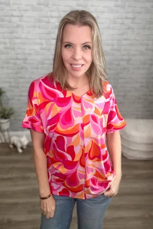 Geometric Hearts Soft Short Sleeve Top
