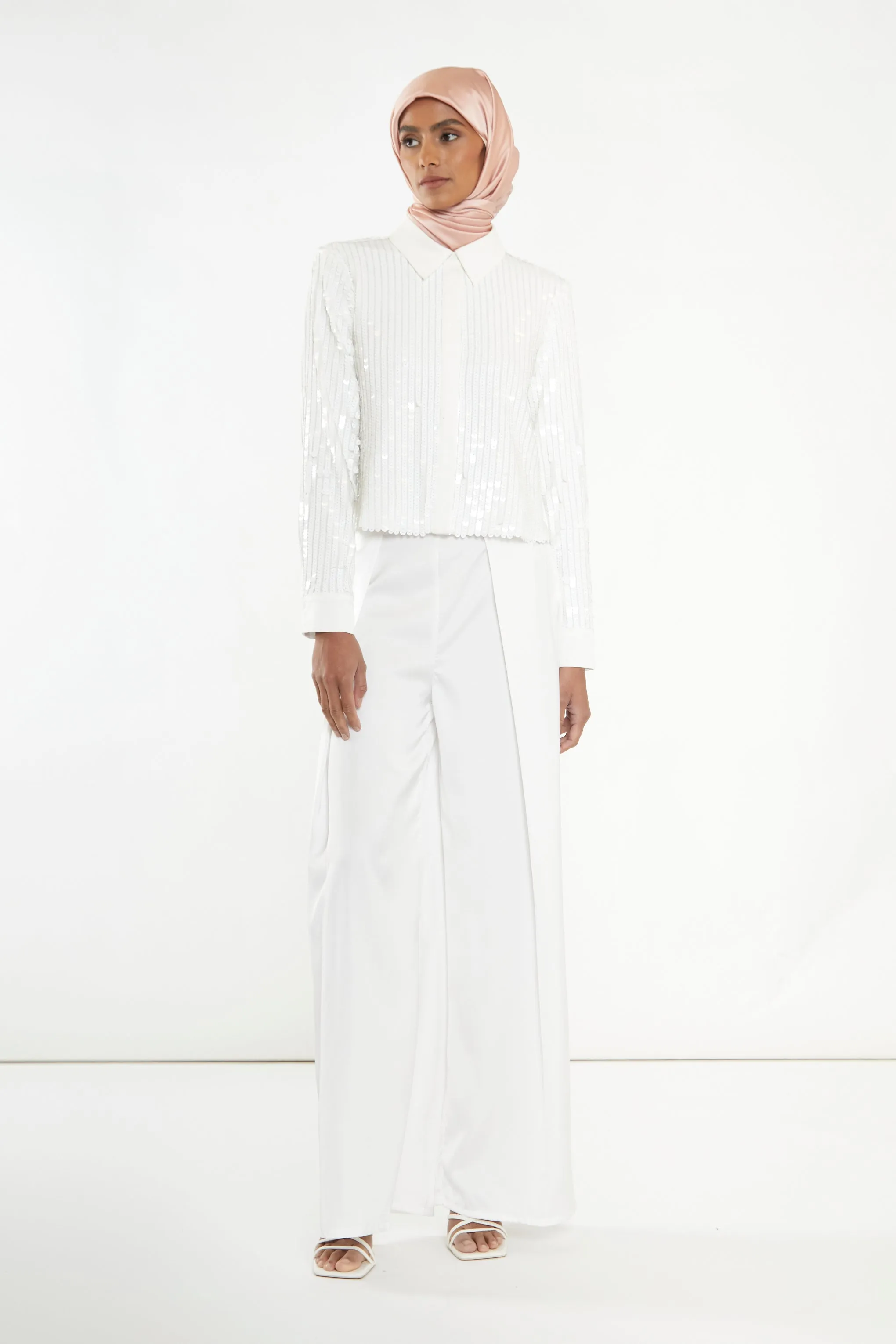 Glamorous Studio White Linear Sequin Shirt