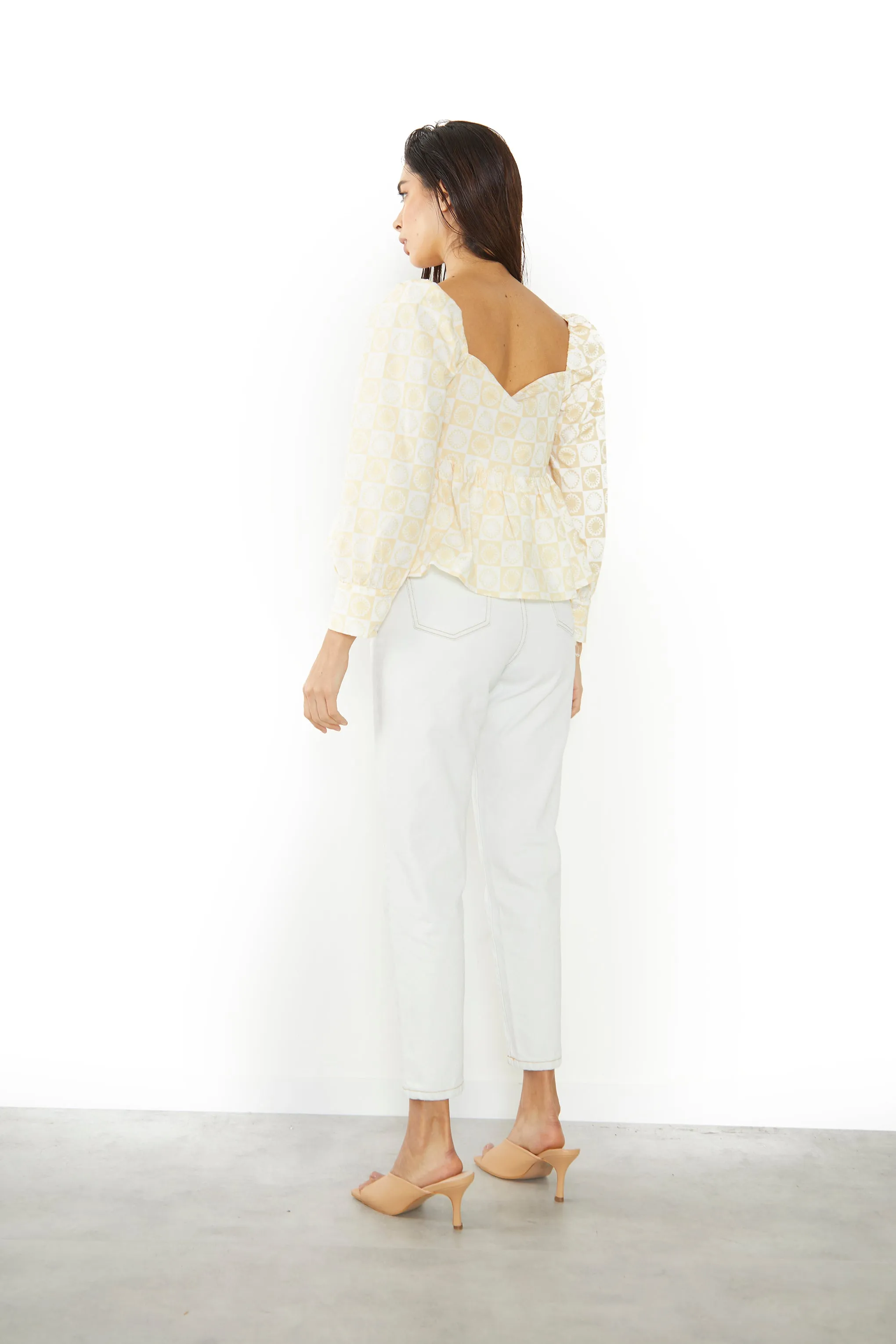 Glamorous Sunflower Check Sweetheart Peplum Blouse.
