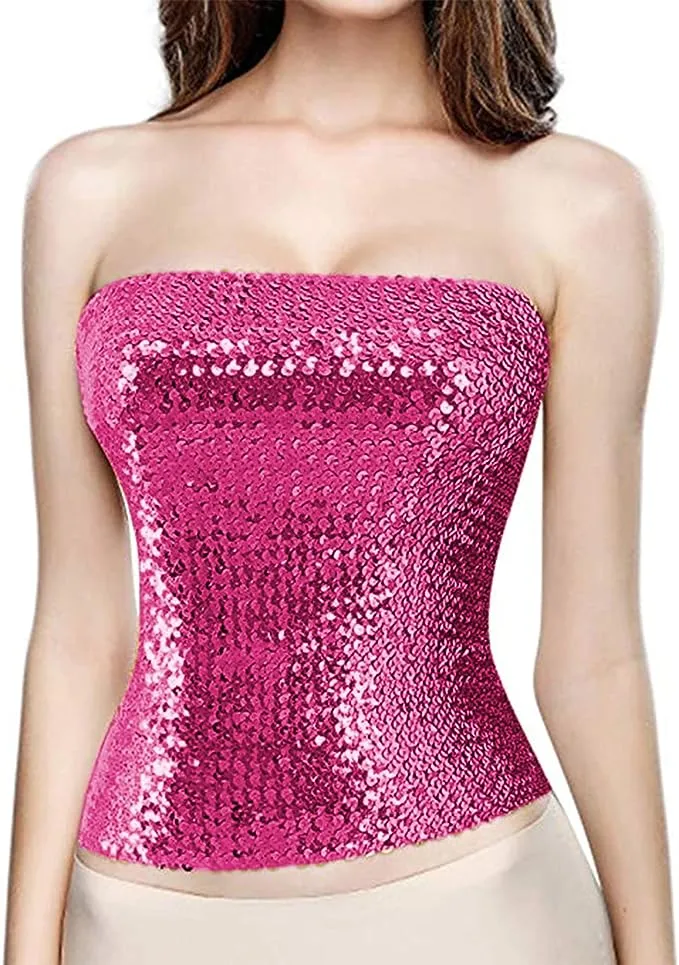 Gold Sequin Strapless Tube Top