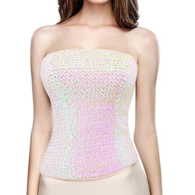 Gold Sequin Strapless Tube Top