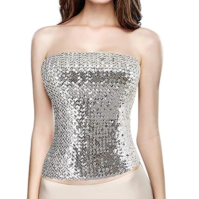 Gold Sequin Strapless Tube Top