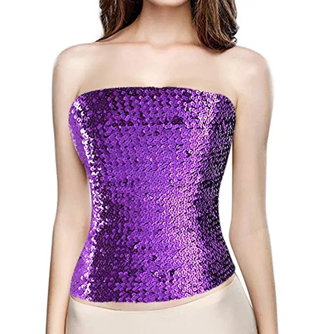 Gold Sequin Strapless Tube Top