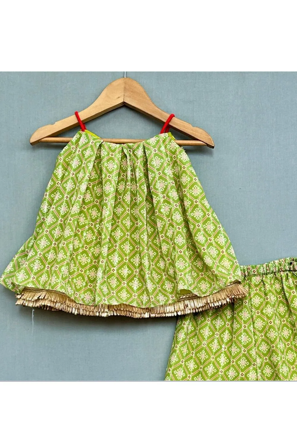 Green Georgette Print Geometric Motif Top With Palazzo Pant
