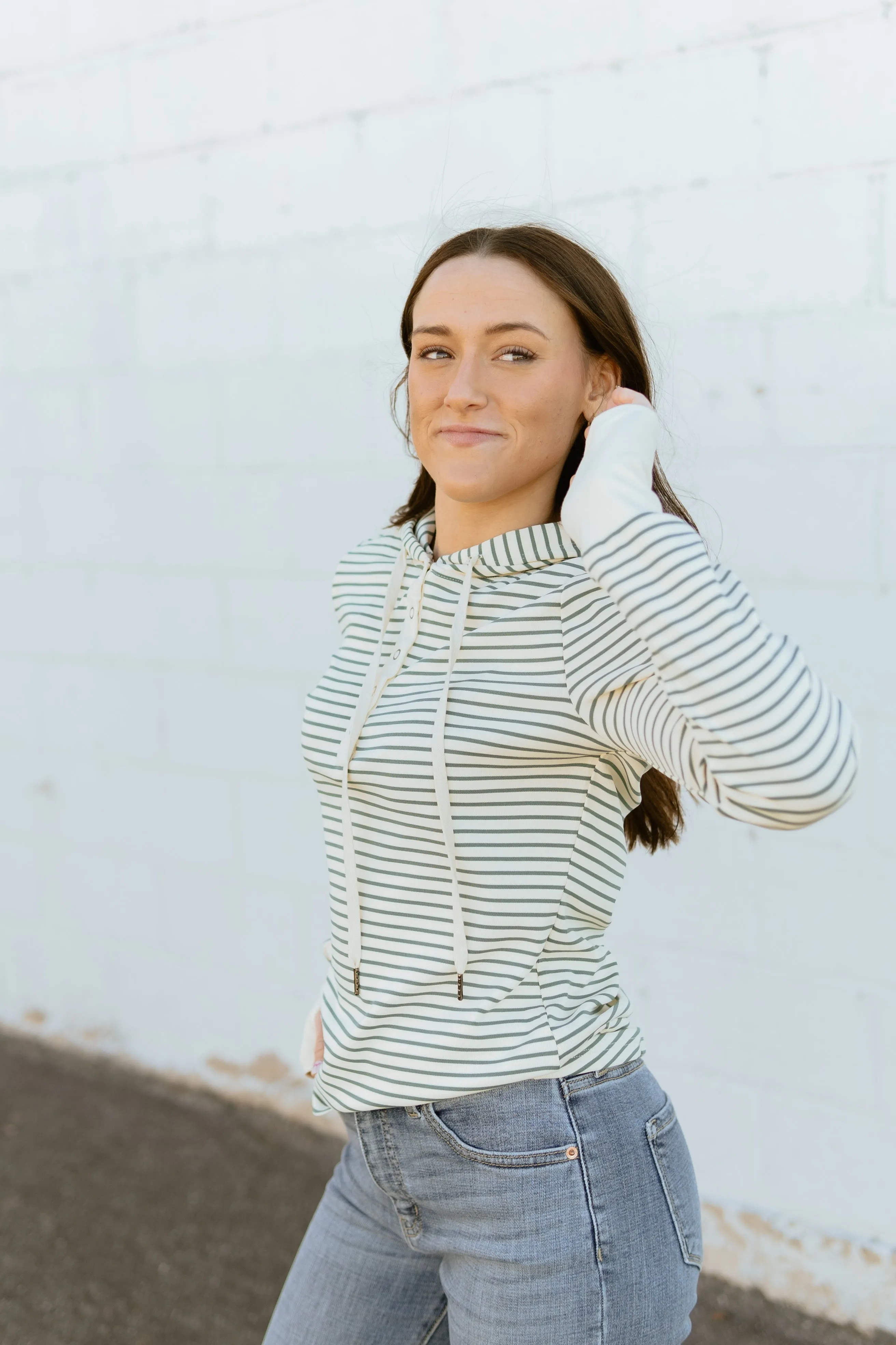 Green Stripe Henley Hoodie