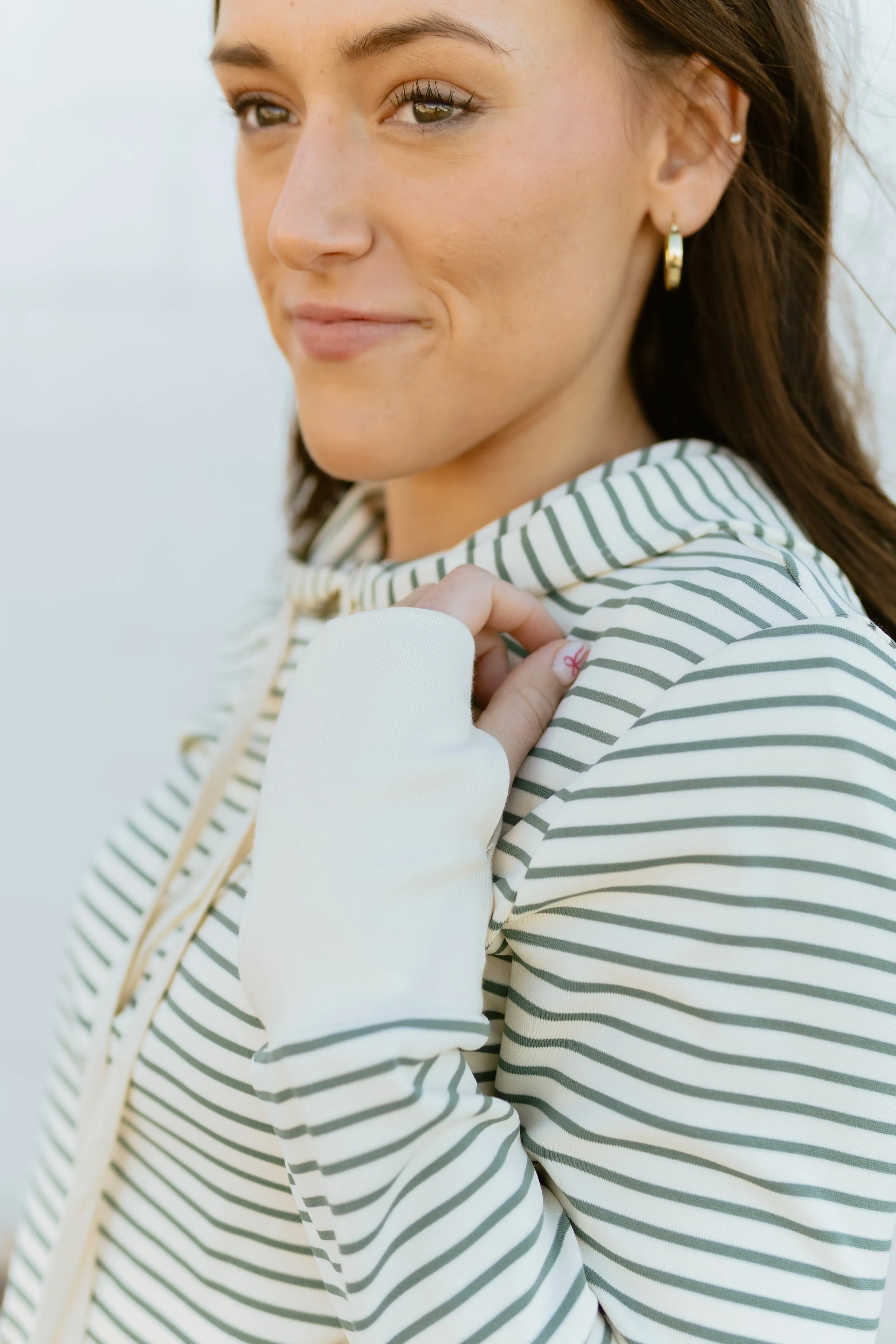 Green Stripe Henley Hoodie