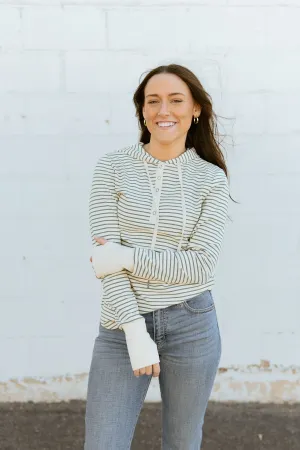 Green Stripe Henley Hoodie