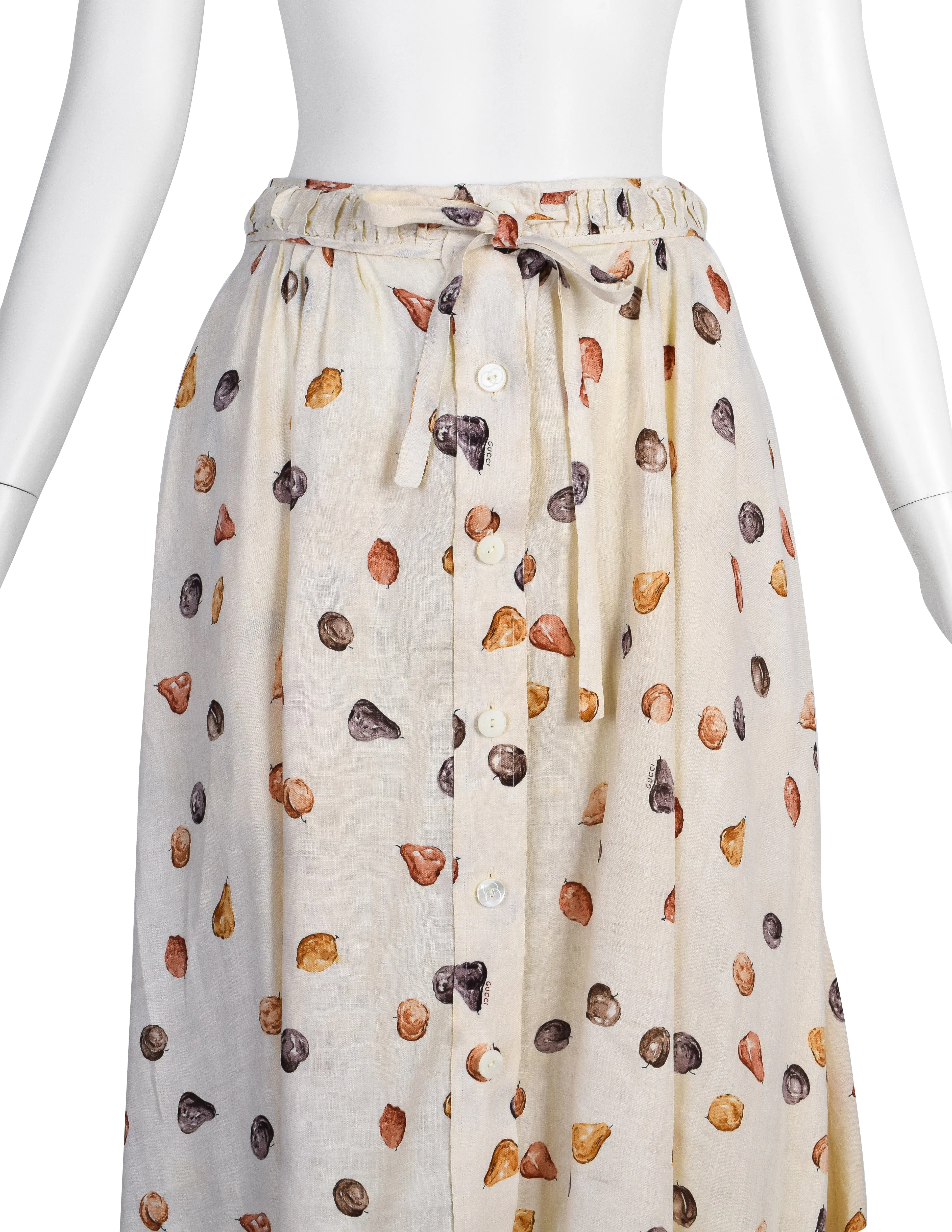 Gucci Vintage Gorgeous Artsy Fruit Print Cream Linen Skirt