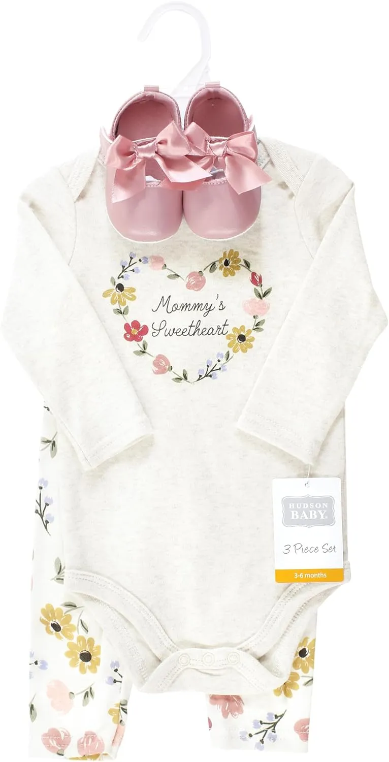 Hudson Baby Unisex Baby Cotton Bodysuit, Pant and Shoe Set