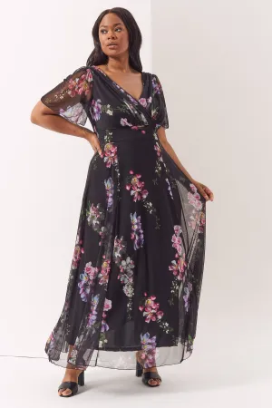 Isabelle Black Rose Float Sleeve Maxi Dress