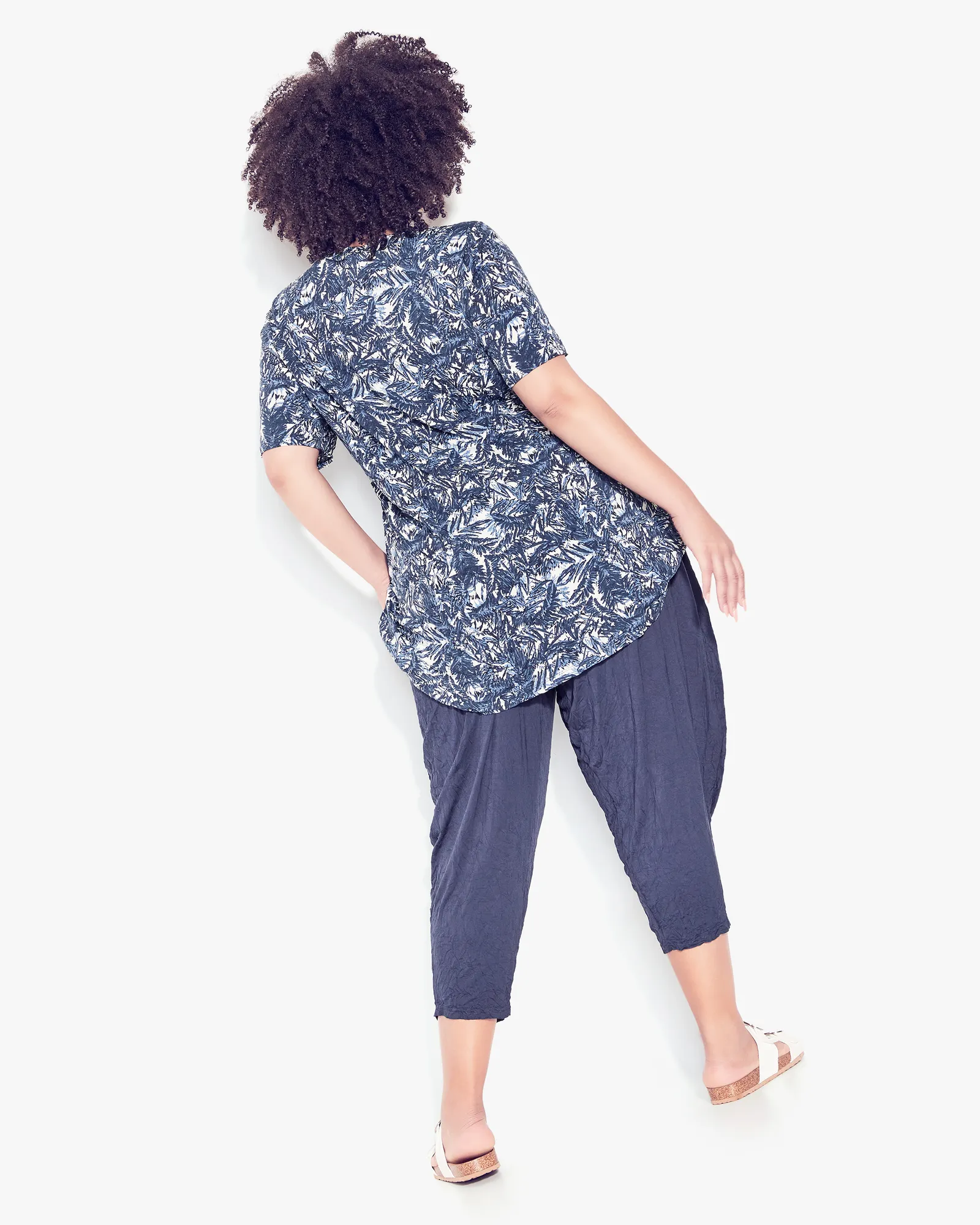 Janelle Crushed Fabric Pant | Navy