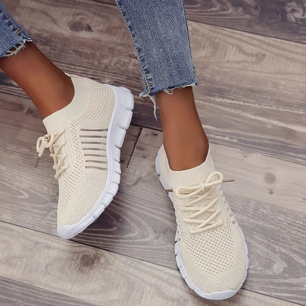 JITUUE Sneakers for Women Slip On Mesh Breathable Lace Up Casual Running Shoes