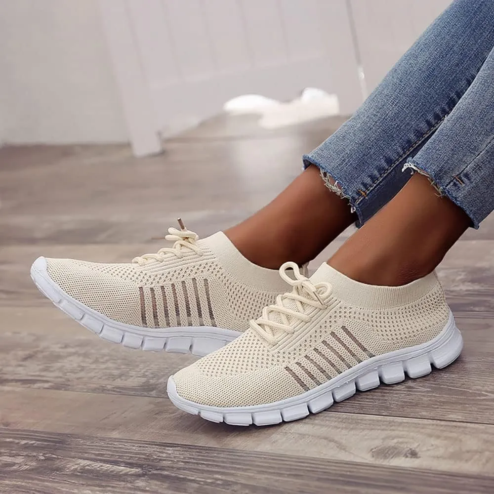 JITUUE Sneakers for Women Slip On Mesh Breathable Lace Up Casual Running Shoes