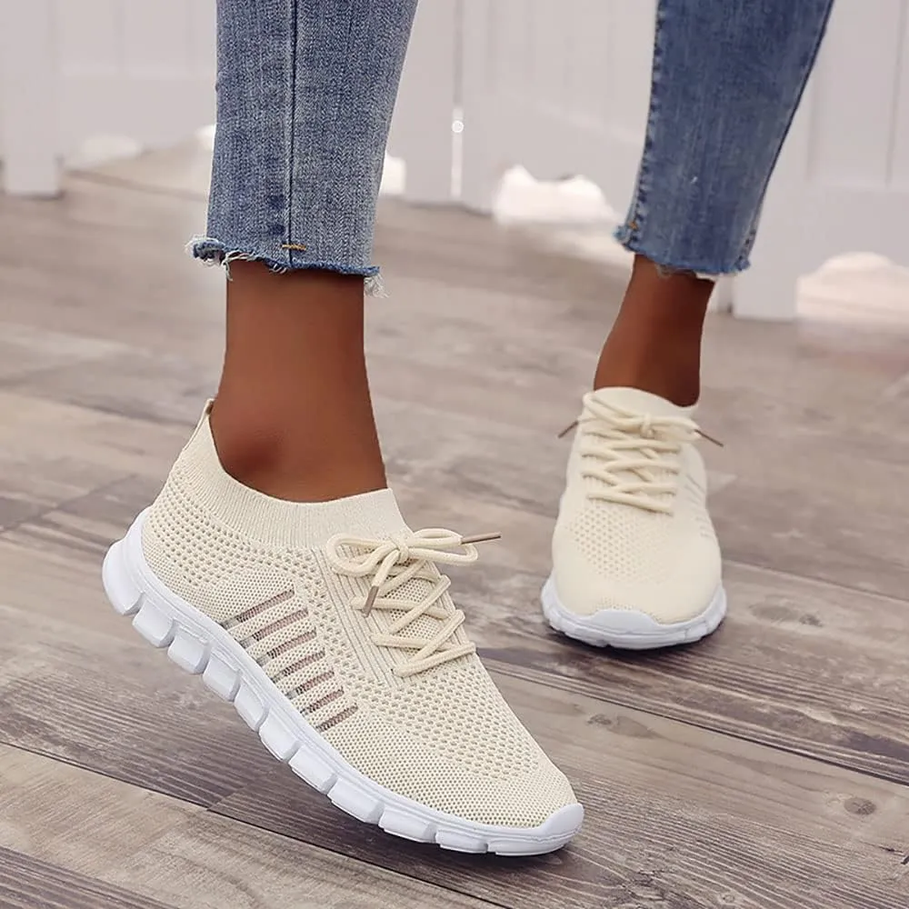 JITUUE Sneakers for Women Slip On Mesh Breathable Lace Up Casual Running Shoes