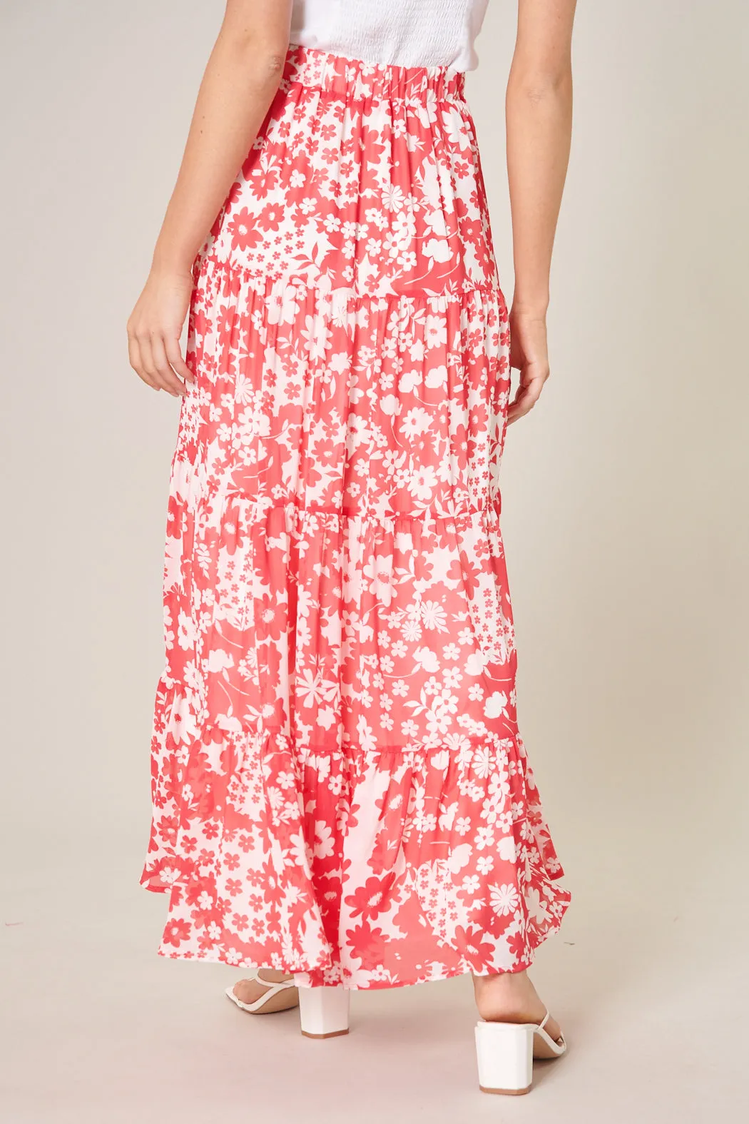 Kennedy Coral Floral Bellingham Tiered Maxi Skirt