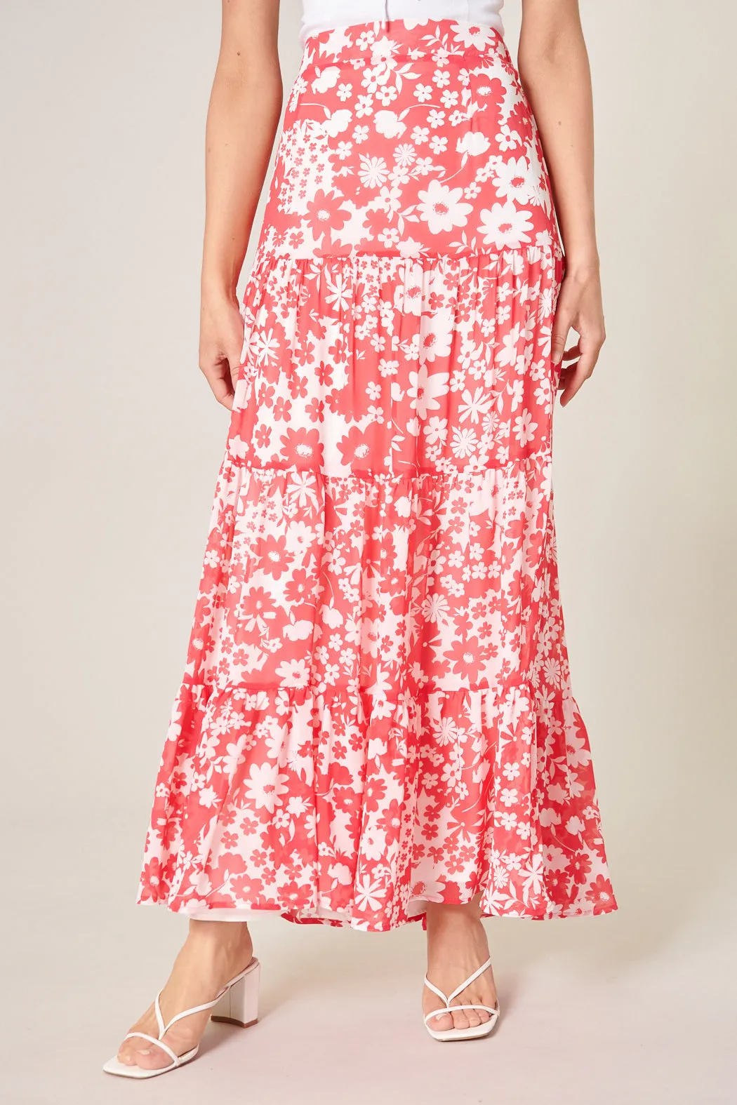 Kennedy Coral Floral Bellingham Tiered Maxi Skirt