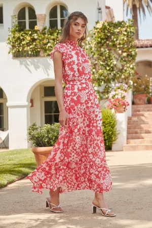Kennedy Coral Floral Bellingham Tiered Maxi Skirt