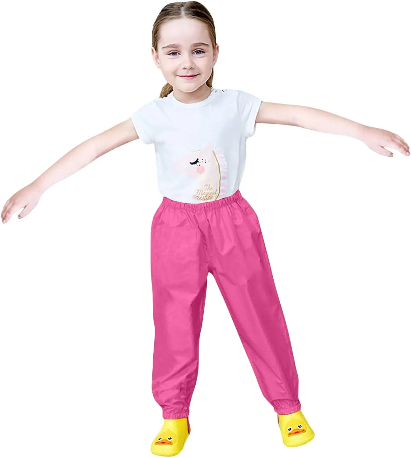 Kids aterproof Bib Rain Suspender Lightweight Windproof and Breathable Outdoor Rain Pants for Boys Girls
