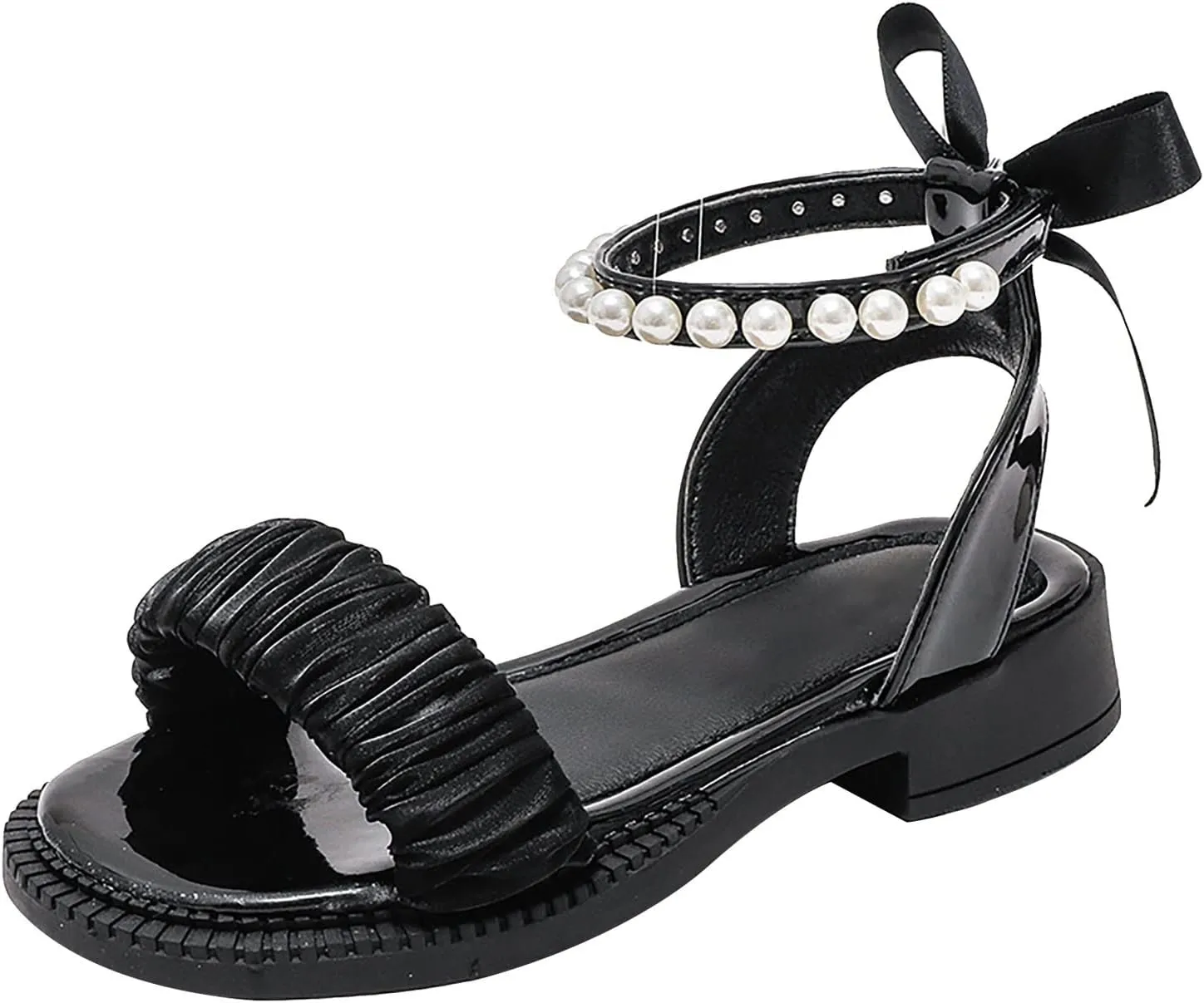 Kids Girl's Open Toe Sandals Bowknot Pearl Ankle Strap Sandals Summer Princess Dress Shoes