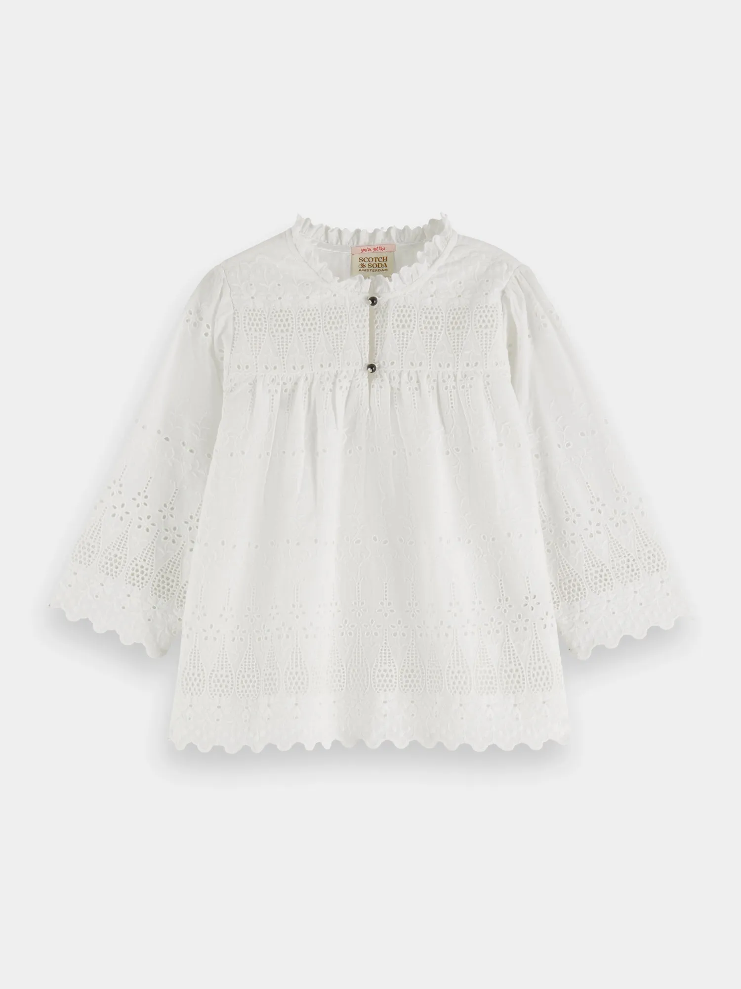 Kids - Ruffled broderie anglaise blouse