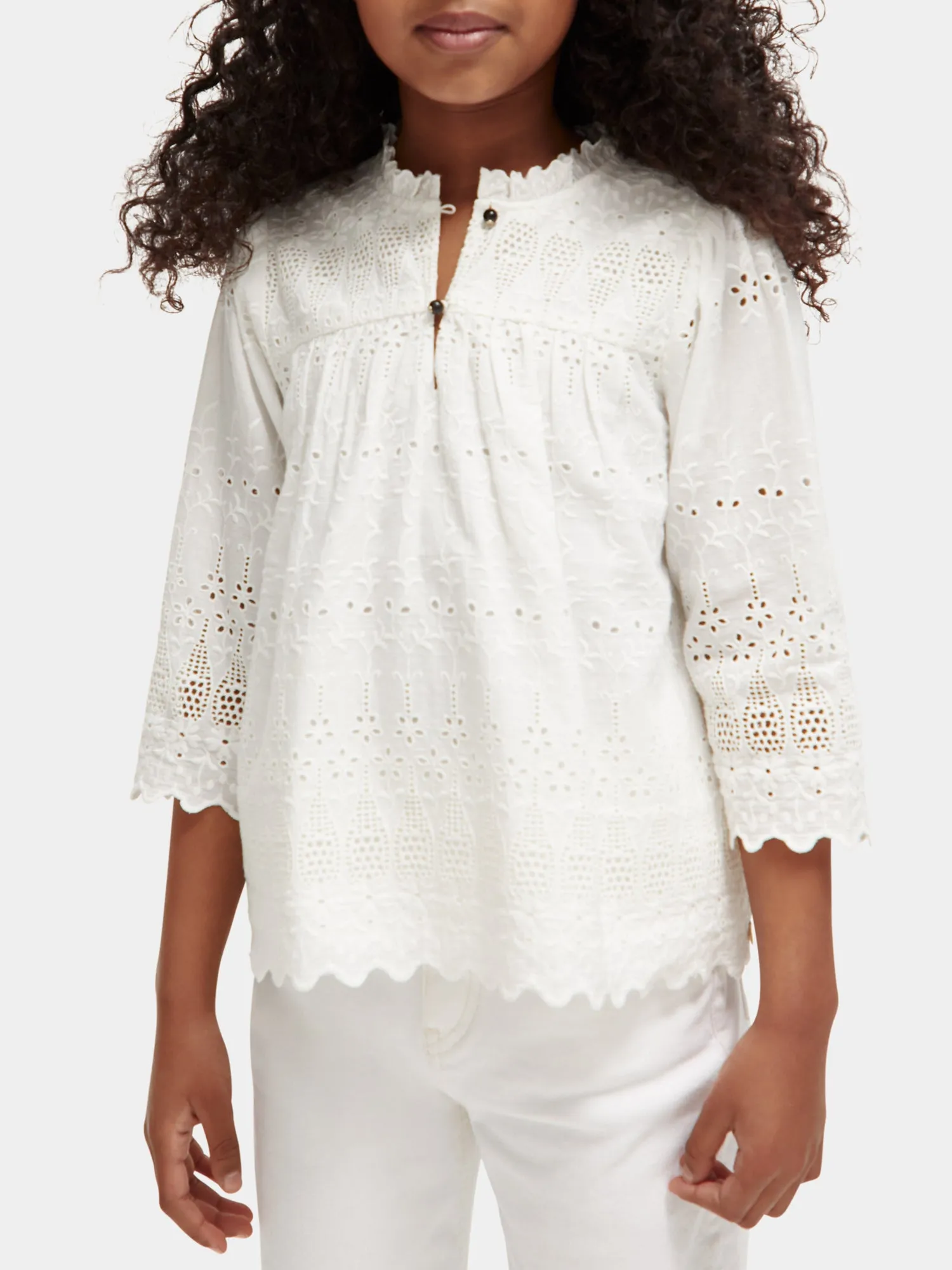 Kids - Ruffled broderie anglaise blouse