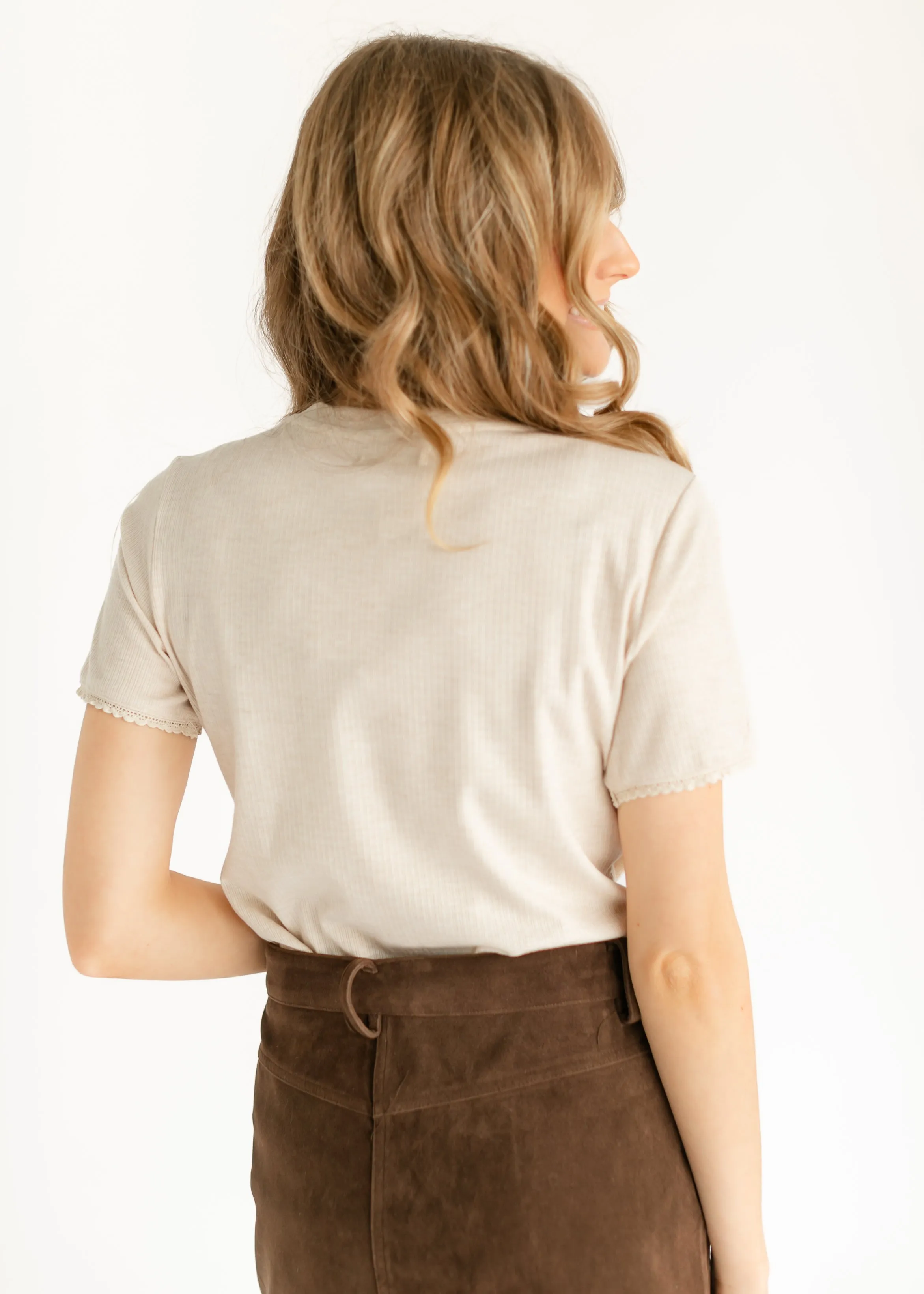 Lace Trim Ribbed T-shirt