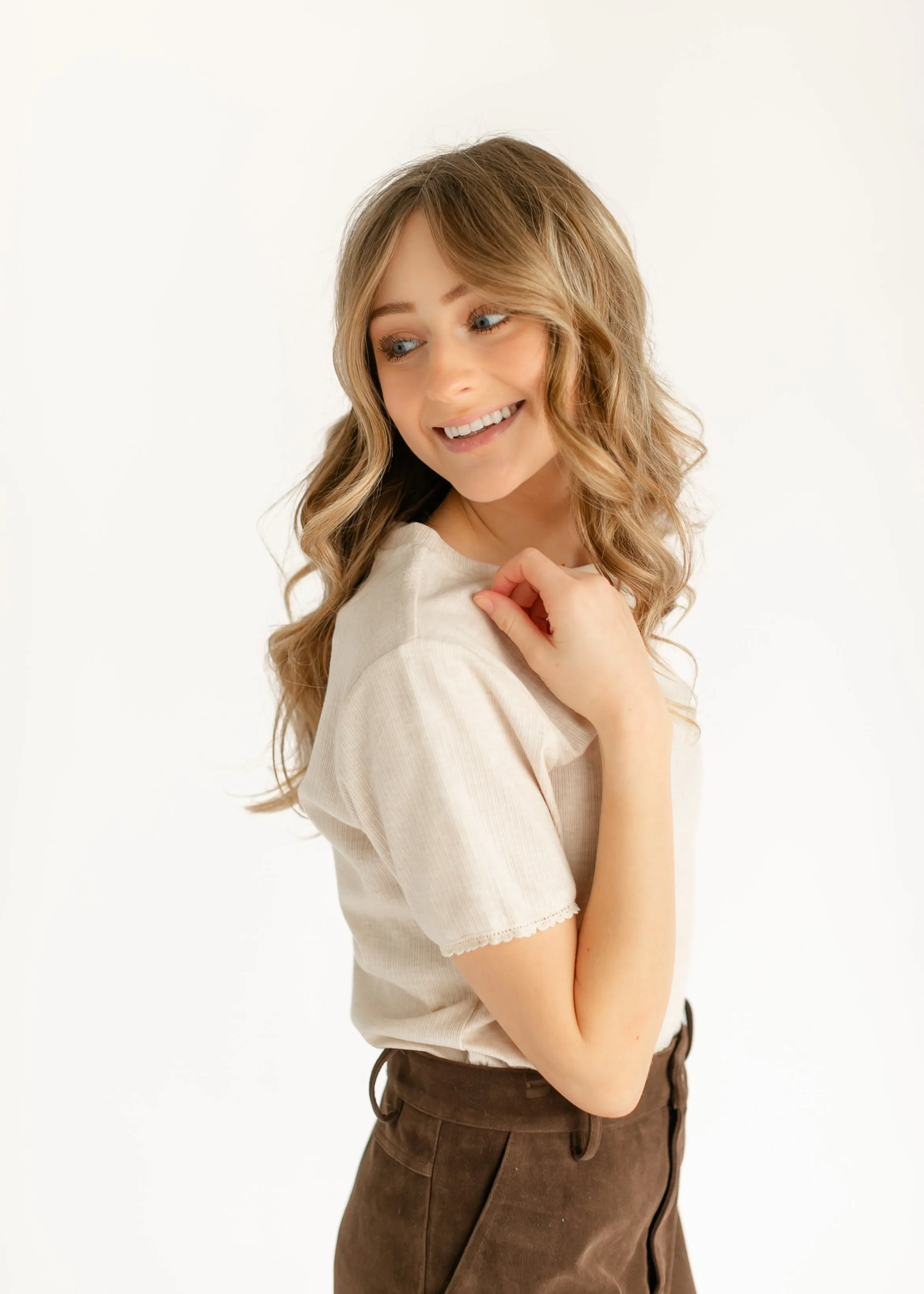 Lace Trim Ribbed T-shirt