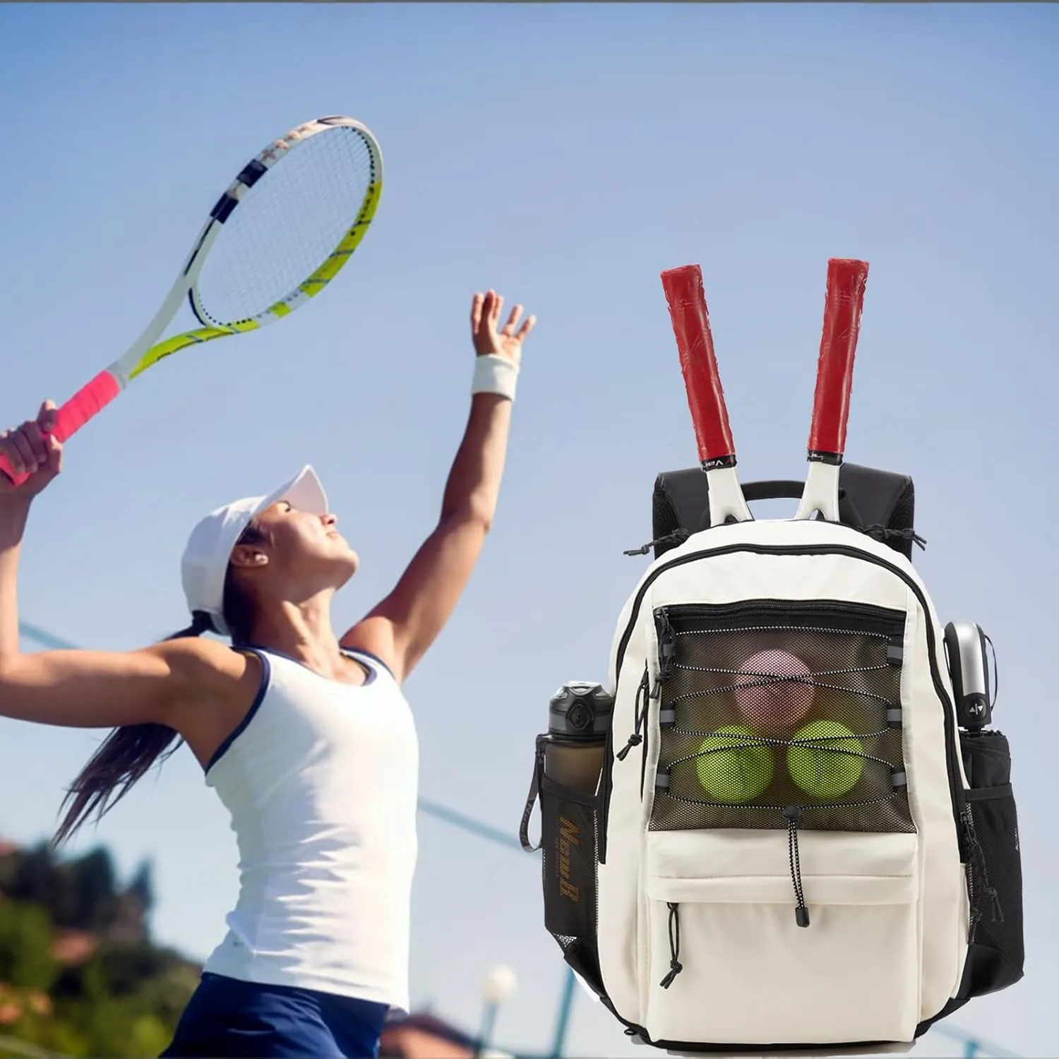 LANBX Tennis Bag, Tennis Backpack for Women Men 2 Rackets with Insulated Pocket Shoe Compartemnt for Pickleball Tennis
