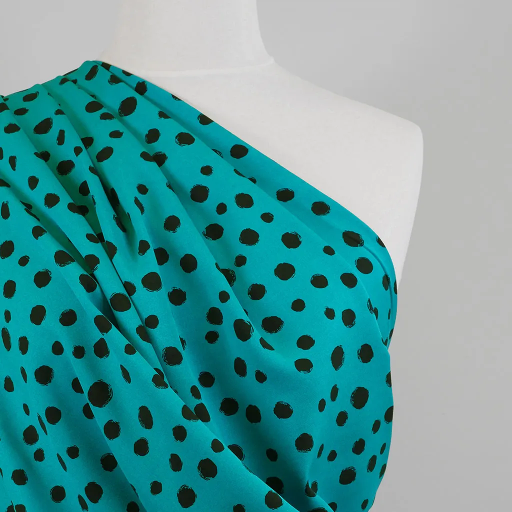 Linz - Almost Turquoise Spotty Viscose Woven Twill Fabric - 1.15m Remnant