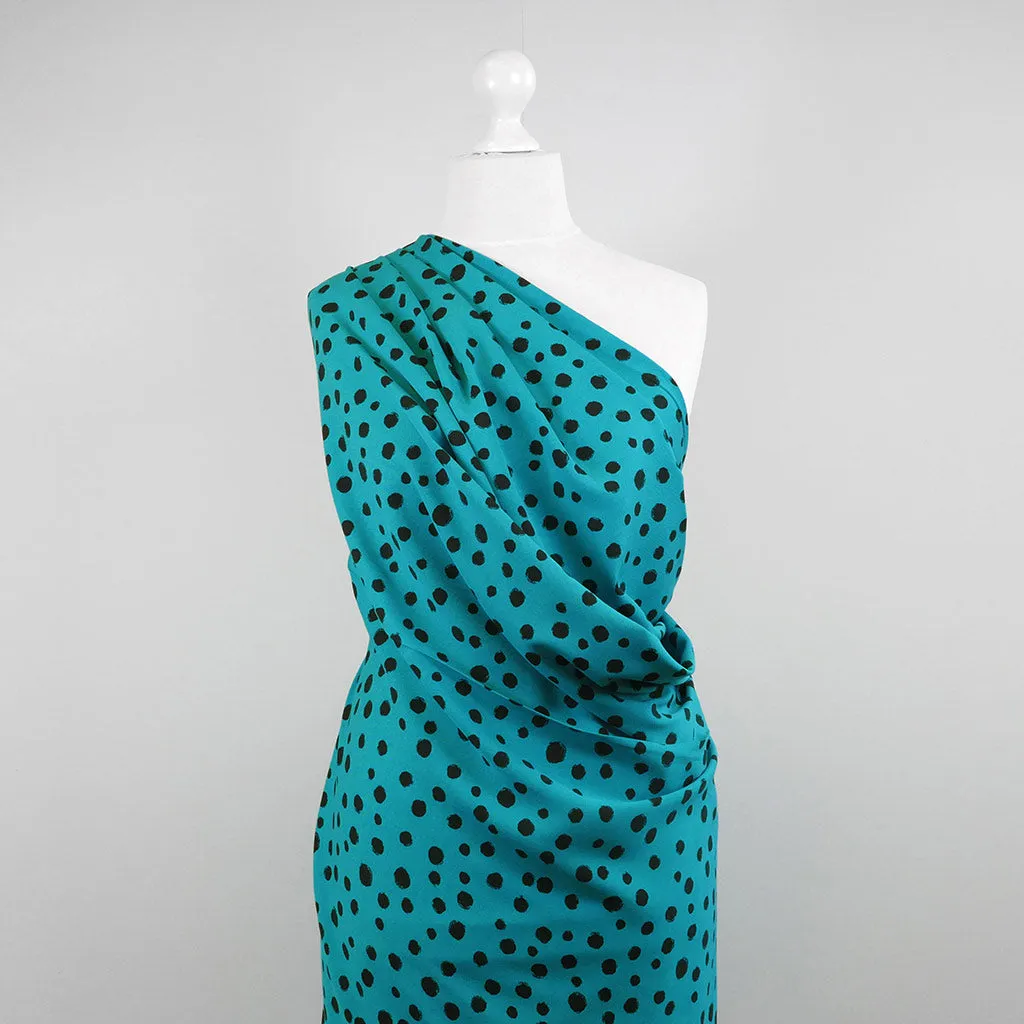 Linz - Almost Turquoise Spotty Viscose Woven Twill Fabric - 1.15m Remnant