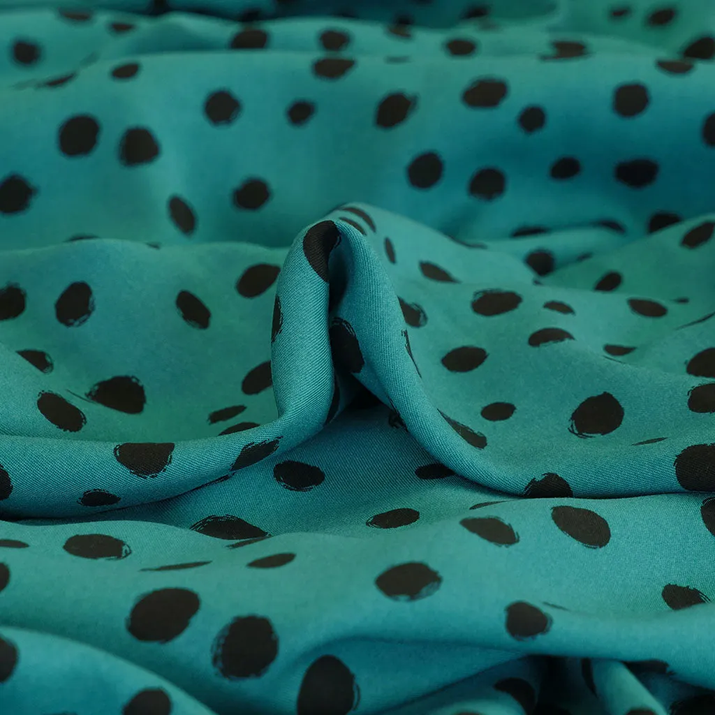 Linz - Almost Turquoise Spotty Viscose Woven Twill Fabric - 1.15m Remnant