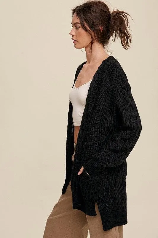 LISTICLE Cable Knit Open Front Long Cardigan