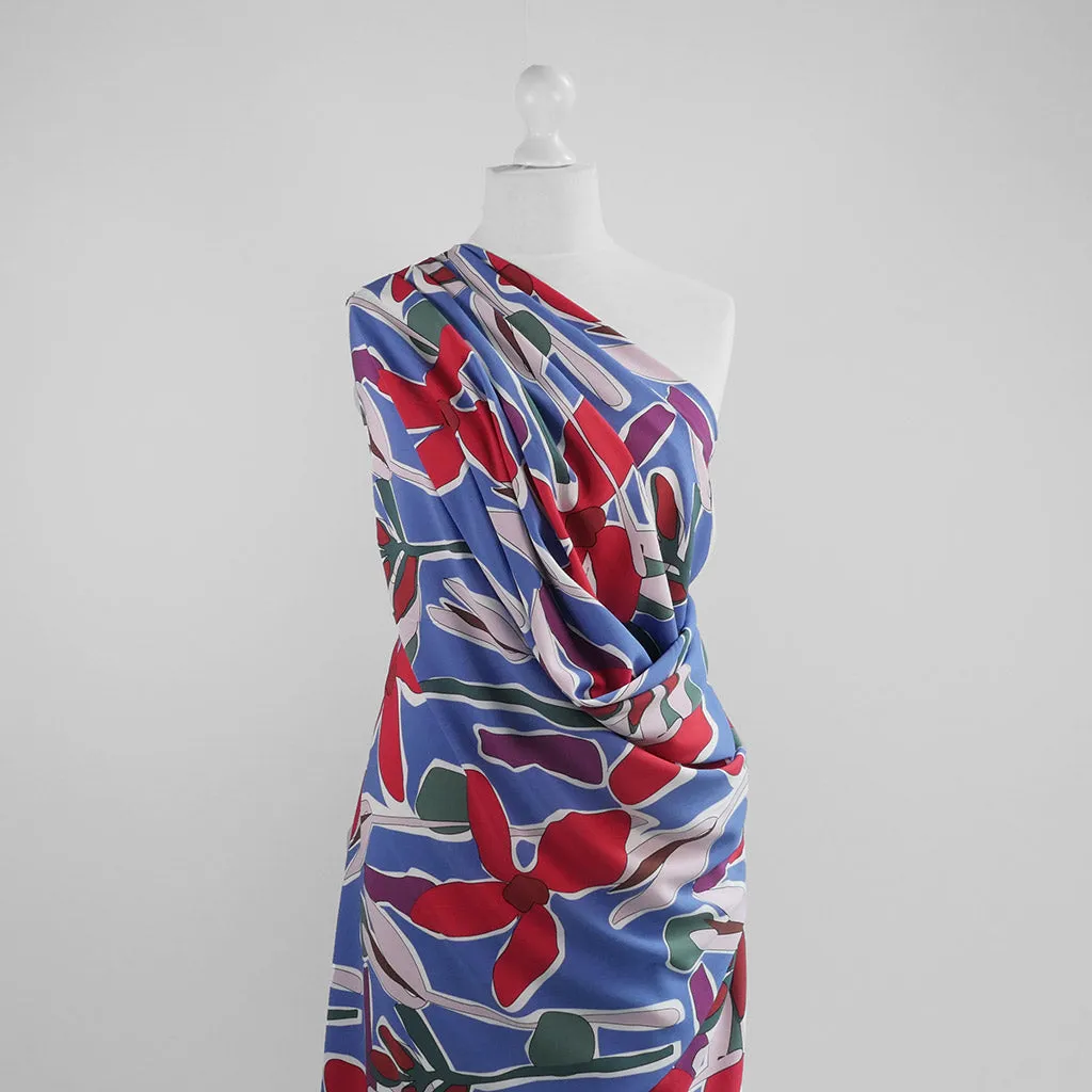 Madison - Blue Pop Flowers Viscose Crepe Woven Fabric Sample