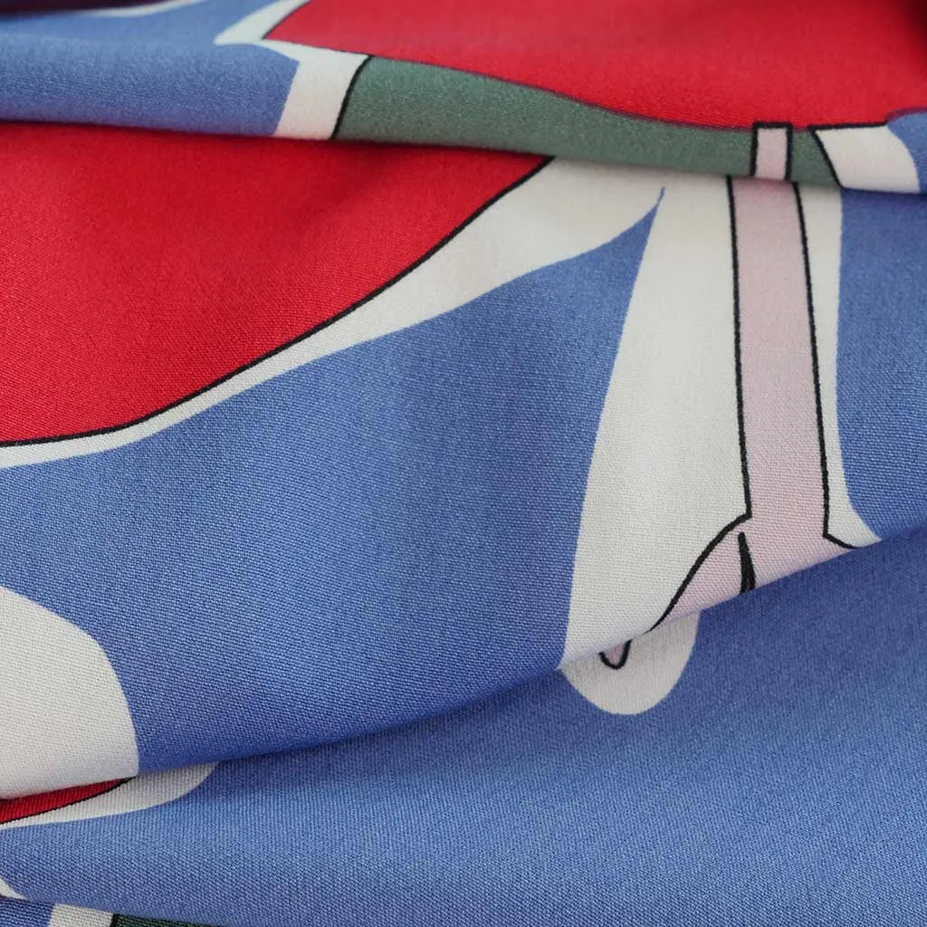 Madison - Blue Pop Flowers Viscose Crepe Woven Fabric Sample