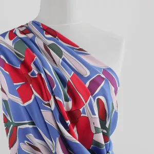 Madison - Blue Pop Flowers Viscose Crepe Woven Fabric Sample