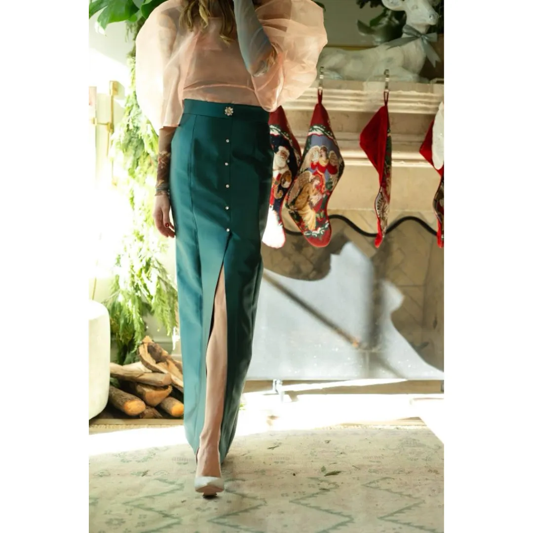 MASON by MASON'S DAUGHTER Leighton Skirt, Peacock Blue Silk Wool