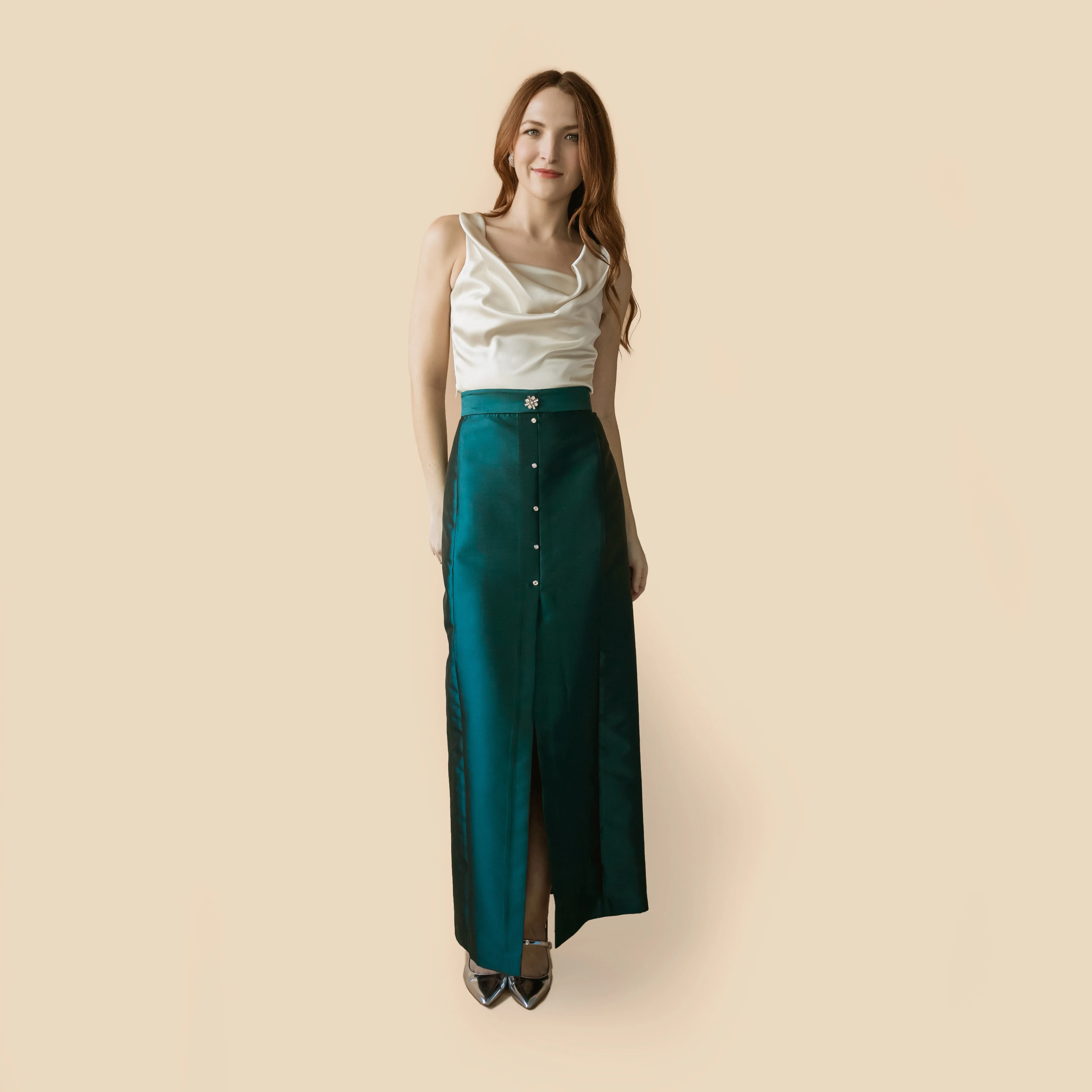 MASON by MASON'S DAUGHTER Leighton Skirt, Peacock Blue Silk Wool