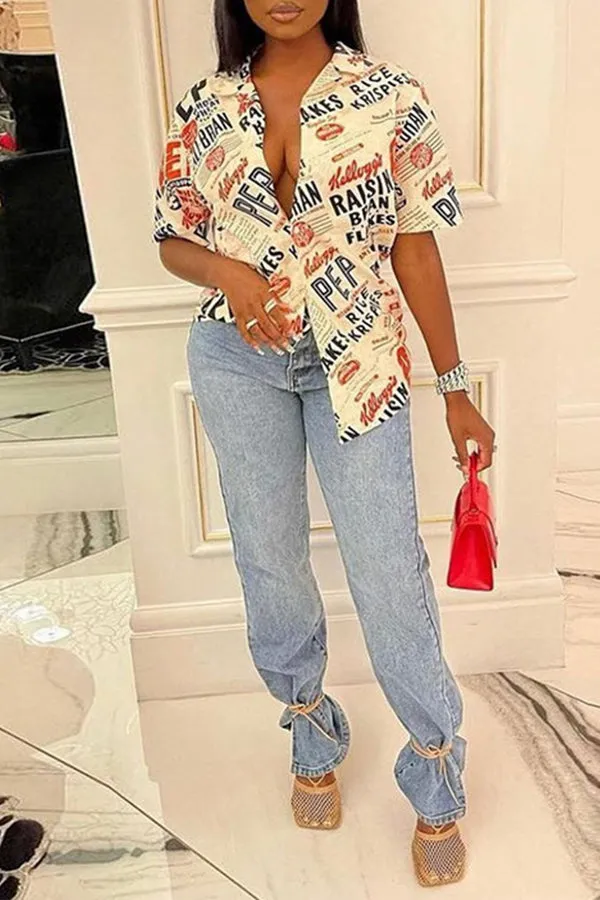MB FASHION Bold Print Short-Sleeve Button-Up Shirt 6195AT
