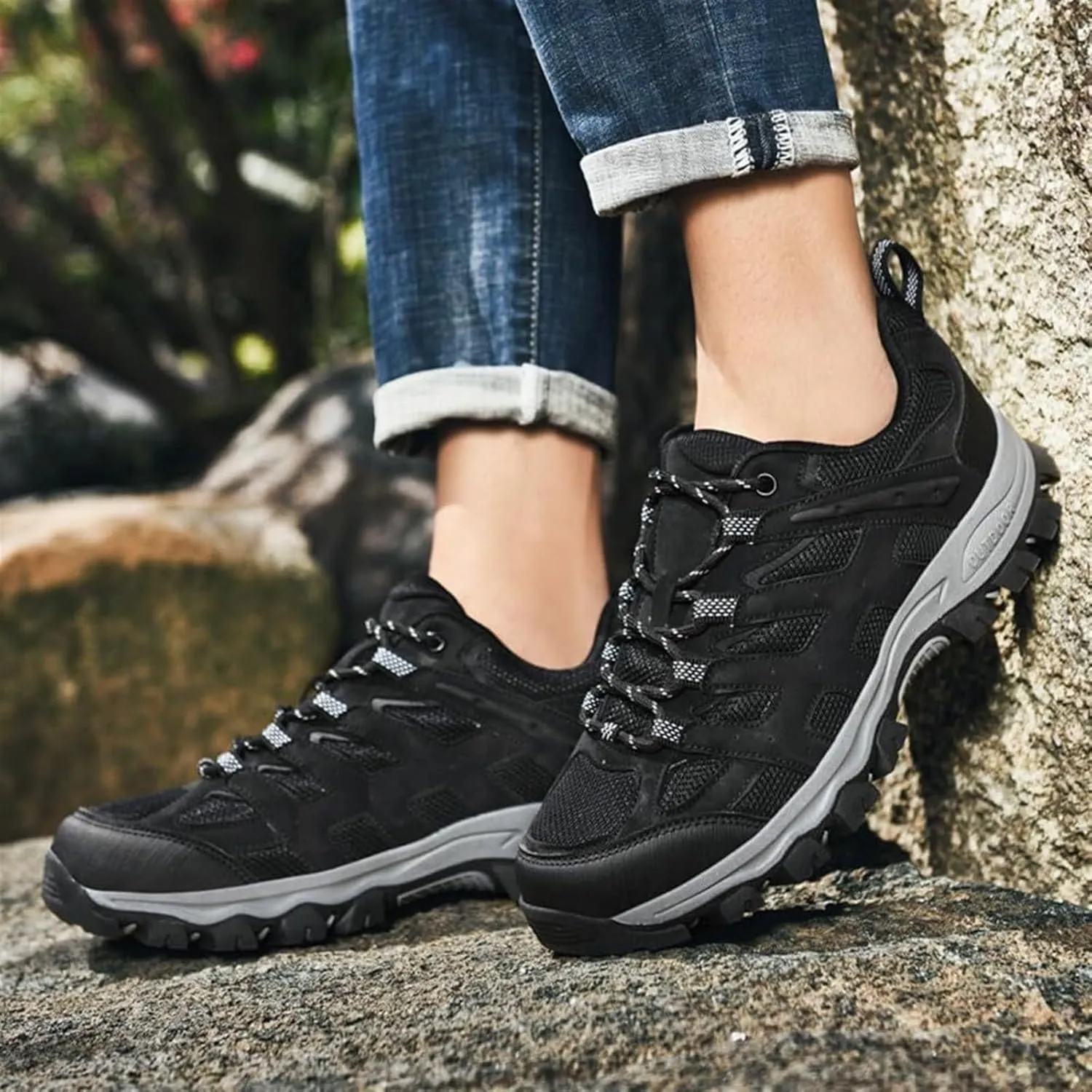 Men's Fashion Waterproof Hiking Shoes Leather Comfortable Lace Up Lightweight Anti Slip Low Tops Outdoor Walking Work Shoes Trail Running for Men