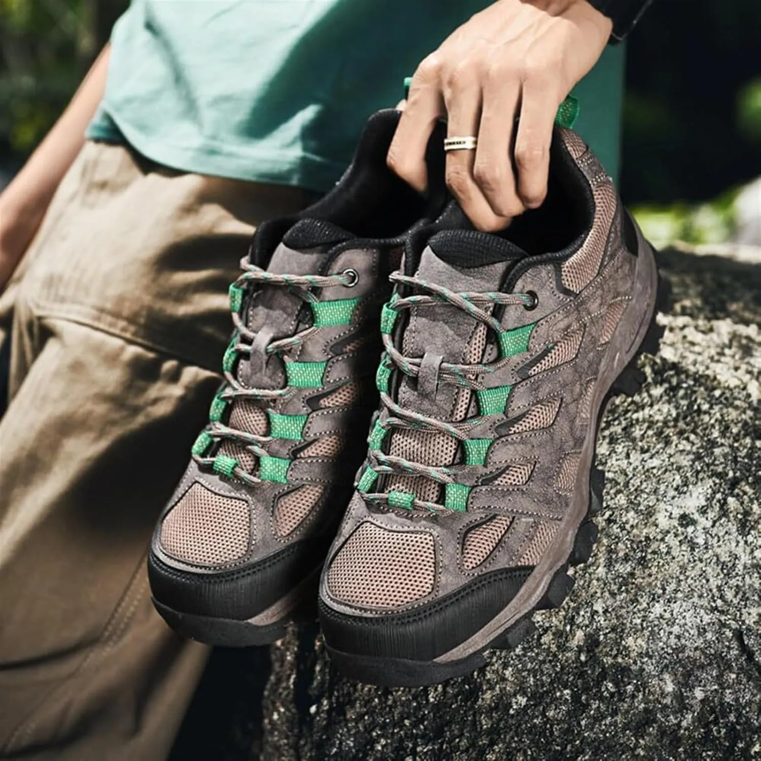 Men's Fashion Waterproof Hiking Shoes Leather Comfortable Lace Up Lightweight Anti Slip Low Tops Outdoor Walking Work Shoes Trail Running for Men