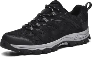 Men's Fashion Waterproof Hiking Shoes Leather Comfortable Lace Up Lightweight Anti Slip Low Tops Outdoor Walking Work Shoes Trail Running for Men
