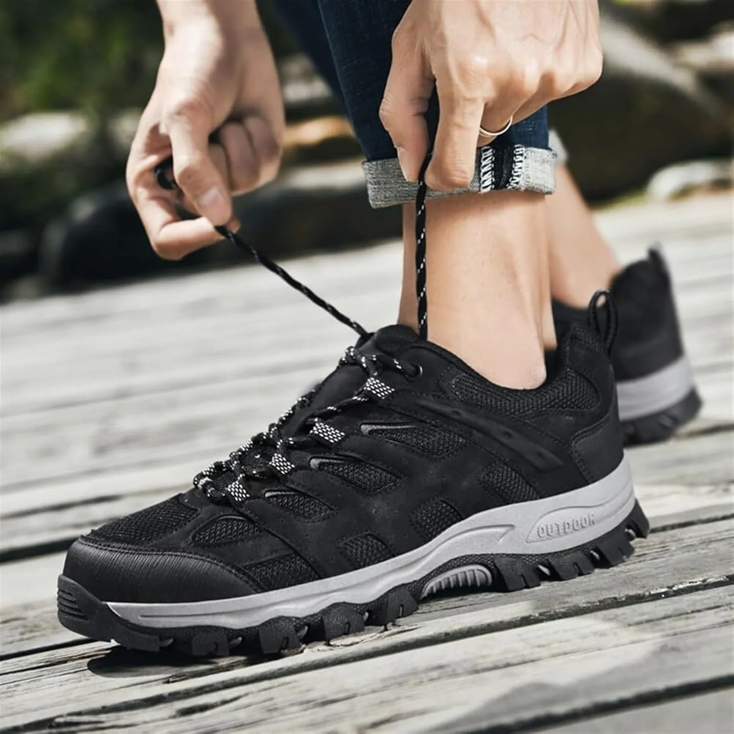 Men's Fashion Waterproof Hiking Shoes Leather Comfortable Lace Up Lightweight Anti Slip Low Tops Outdoor Walking Work Shoes Trail Running for Men